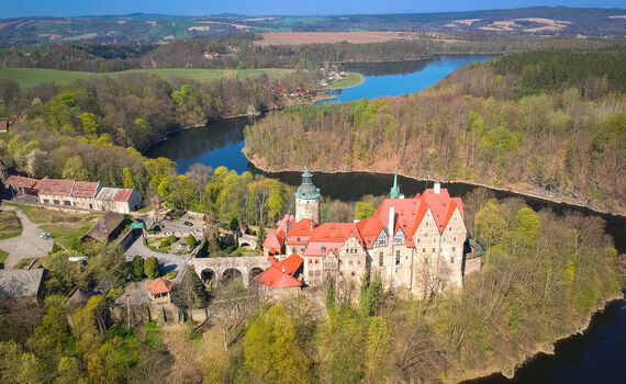 Burg Tzschocha in Schlesien - Luftaufnahme
